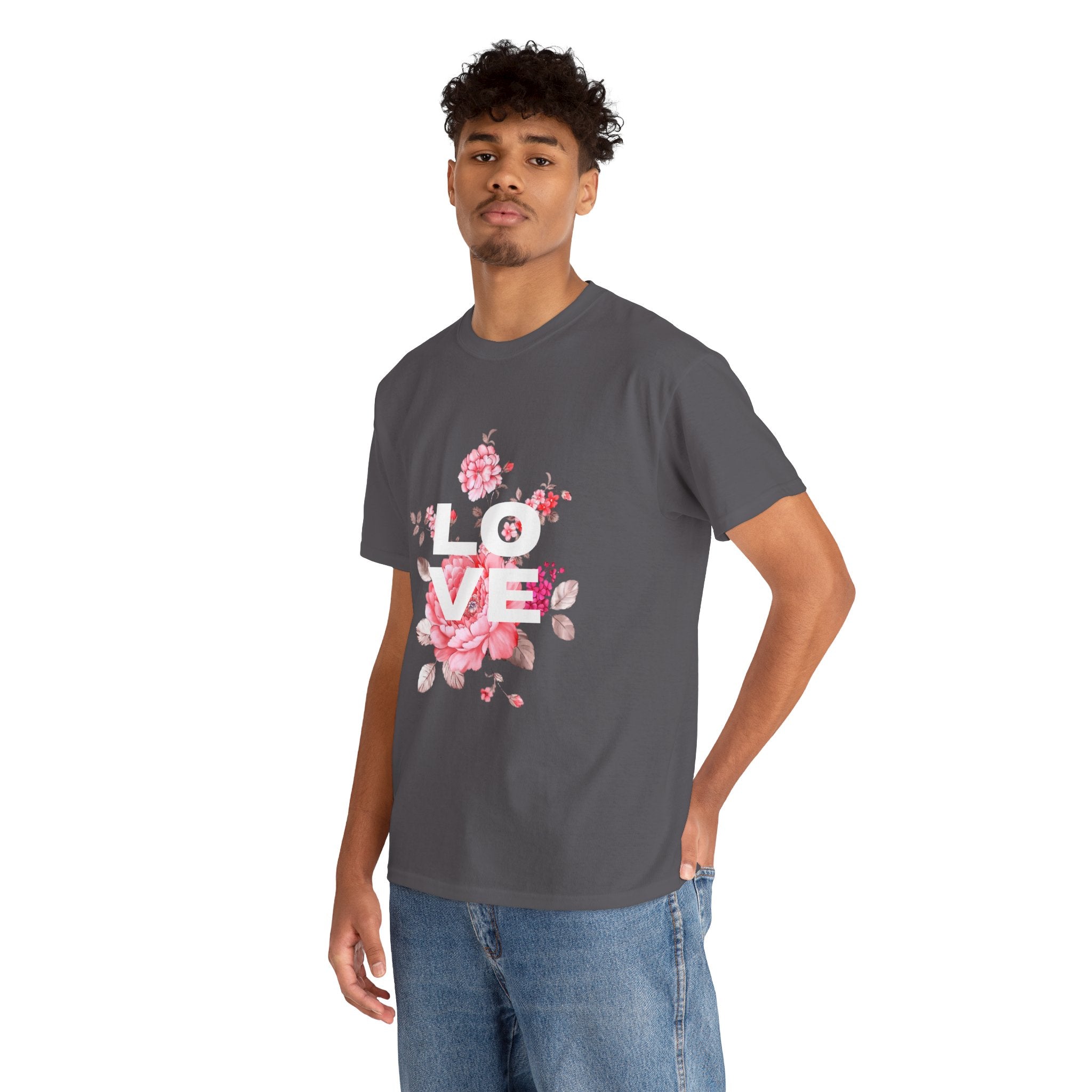 Love Floral  Unisex T-Shirt — Pink Blossom Graphic Tee for Valentines & Everyday
