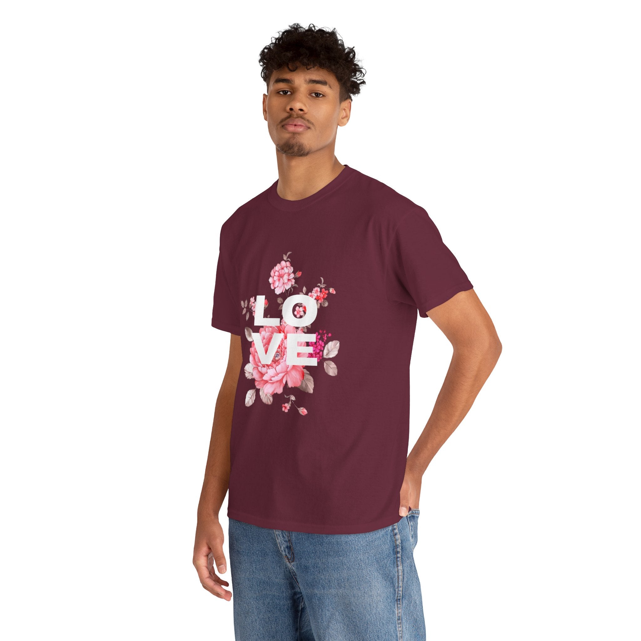 Love Floral  Unisex T-Shirt — Pink Blossom Graphic Tee for Valentines & Everyday