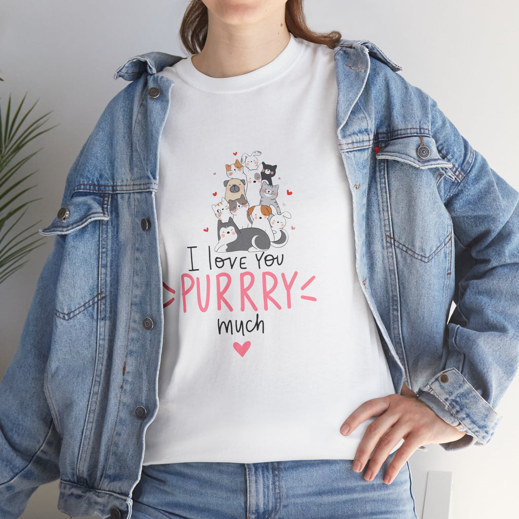 Cat Lovers  Unisex T-Shirt — I Love You Purrry Much Cute Cat Graphic Unisex Tee