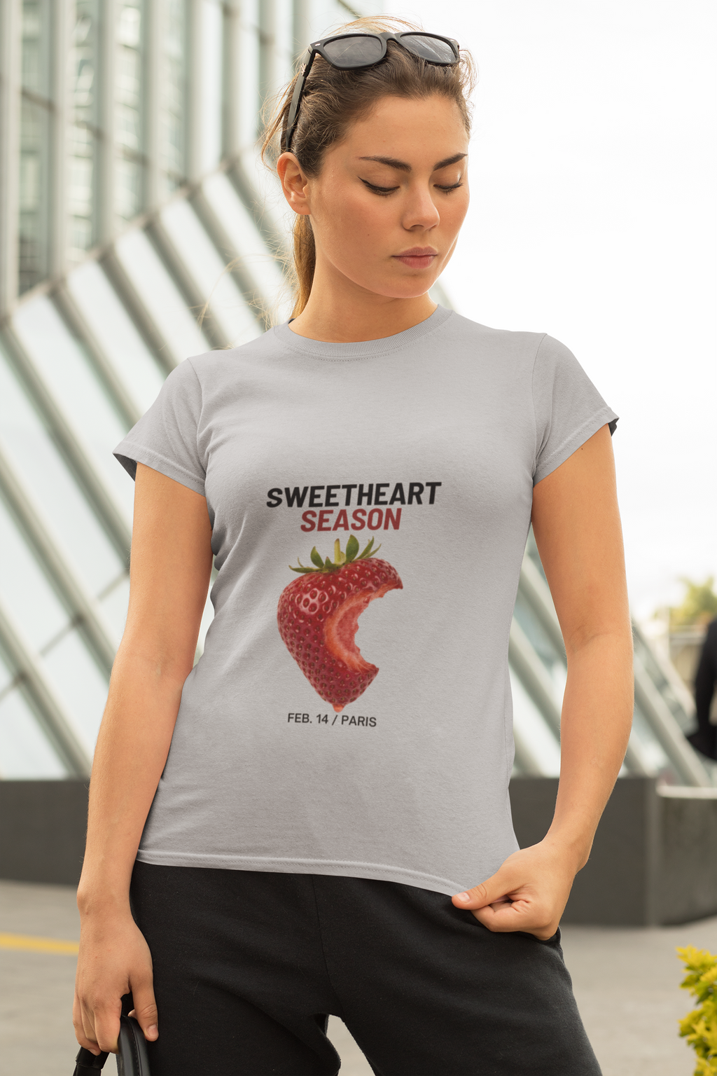 Sweetheart Season Strawberry  Unisex T-Shirt — Valentine’s Day Cute Bite Graphic Tee