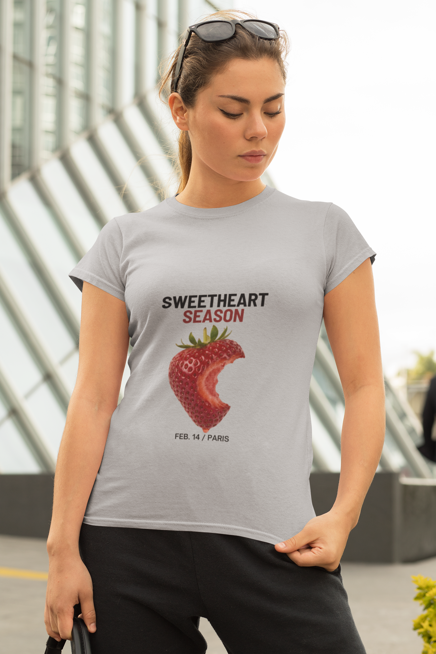 Sweetheart Season Strawberry  Unisex T-Shirt — Valentine’s Day Cute Bite Graphic Tee