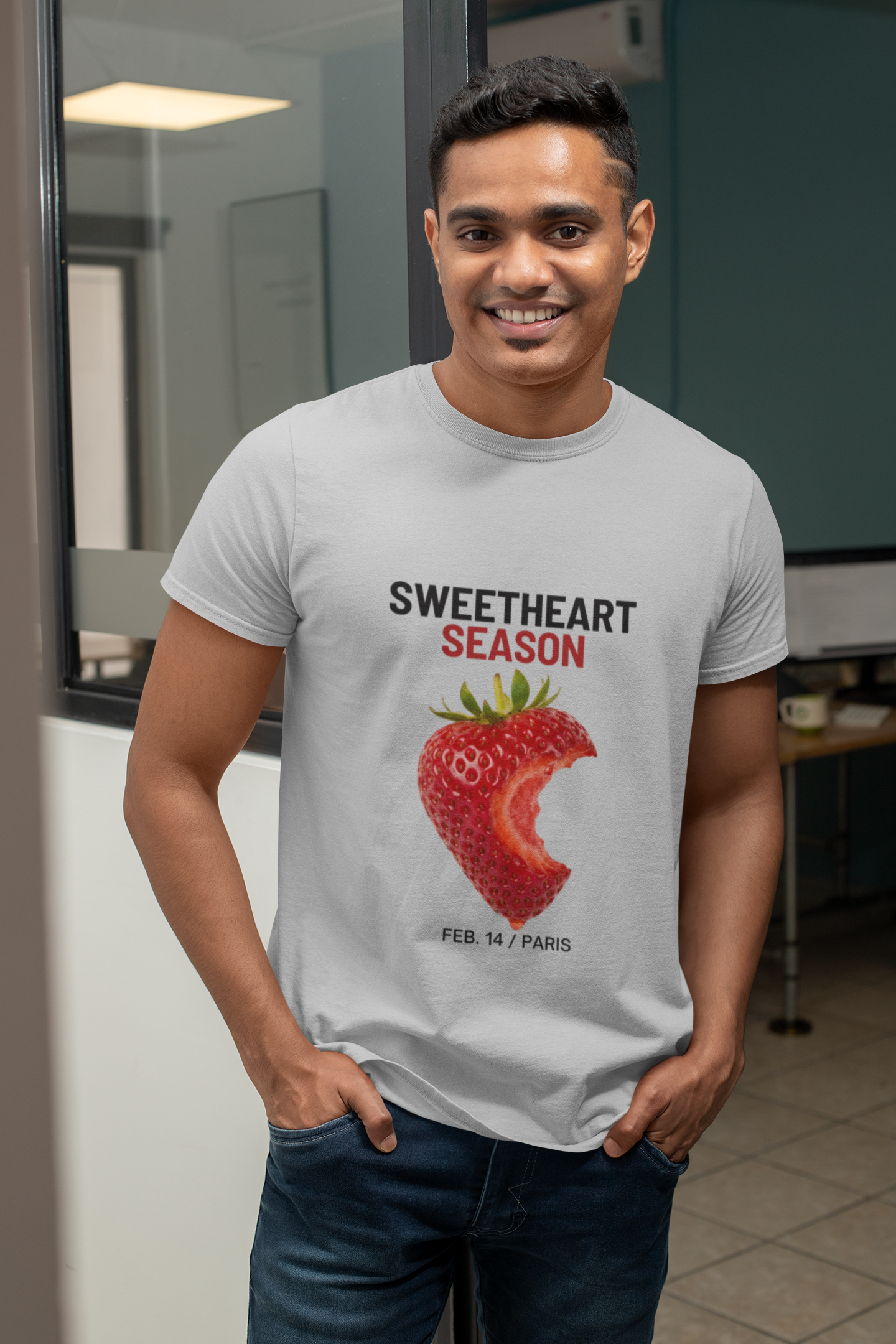 Sweetheart Season Strawberry  Unisex T-Shirt — Valentine’s Day Cute Bite Graphic Tee