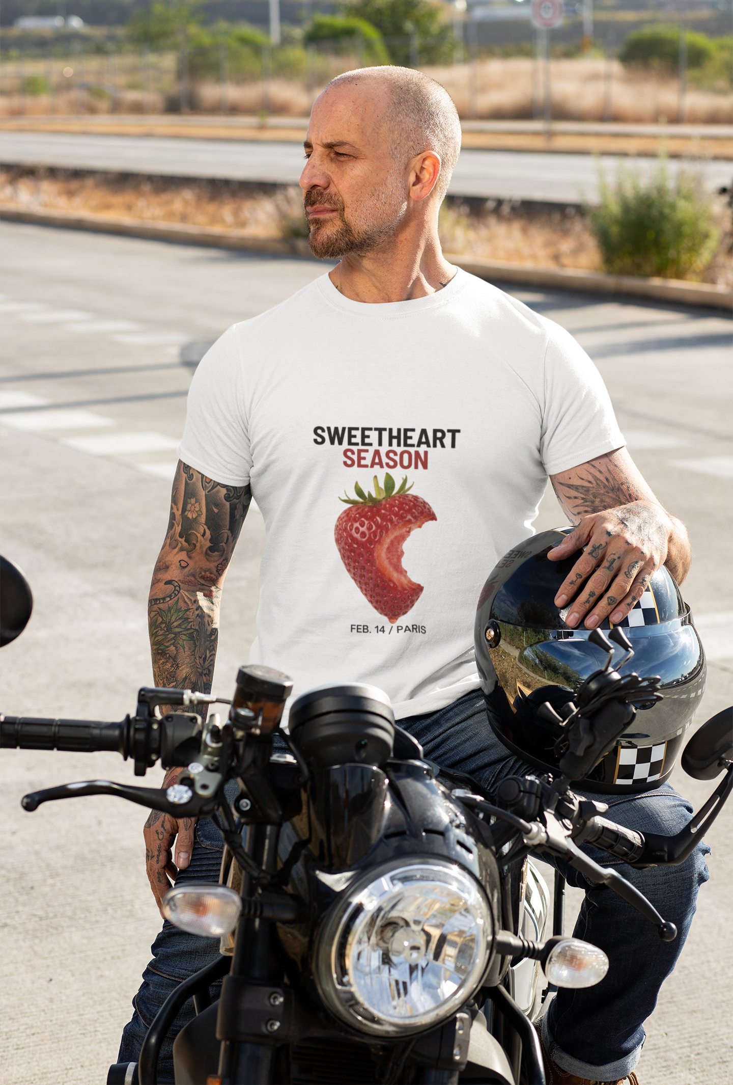 Sweetheart Season Strawberry  Unisex T-Shirt — Valentine’s Day Cute Bite Graphic Tee