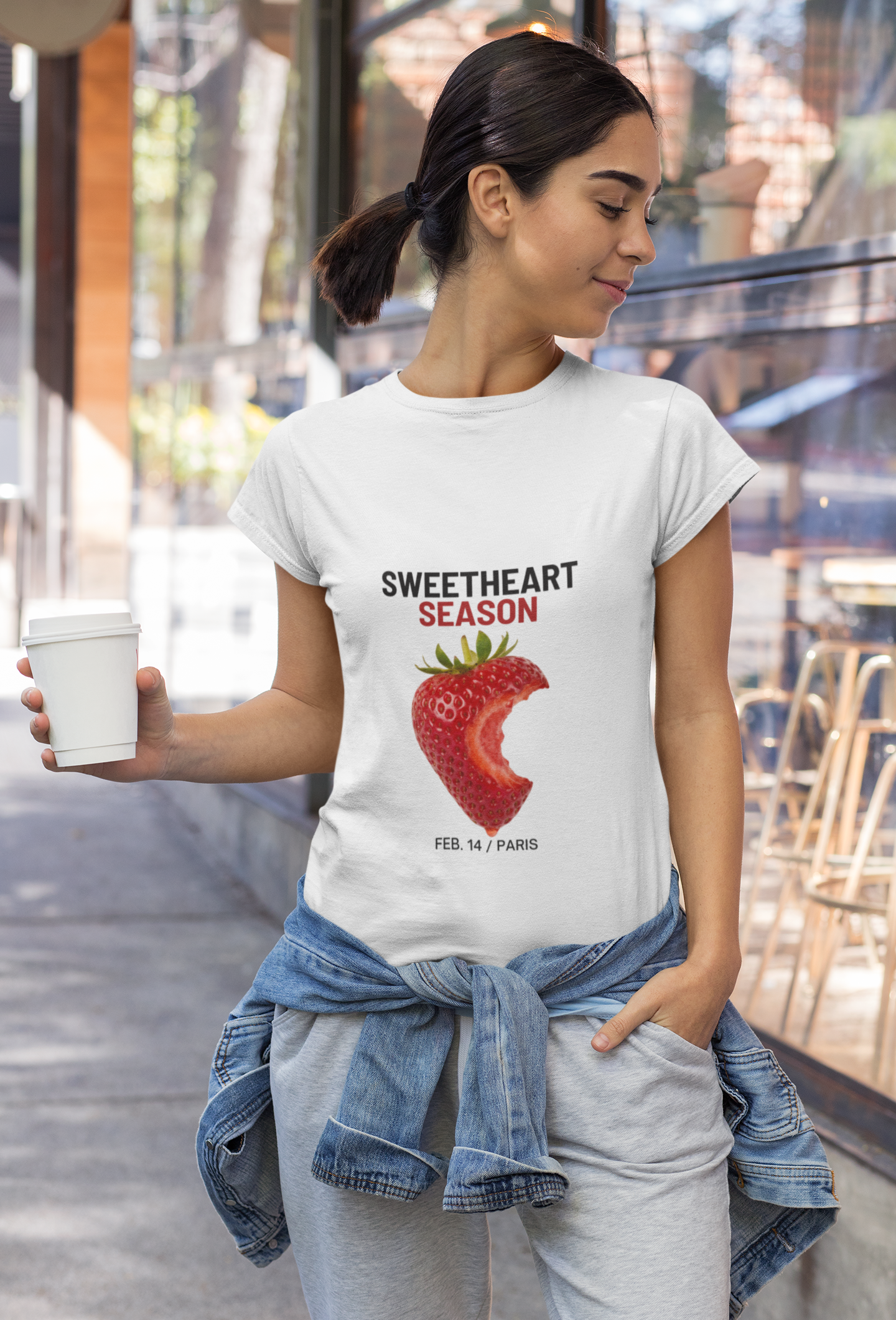 Sweetheart Season Strawberry  Unisex T-Shirt — Valentine’s Day Cute Bite Graphic Tee