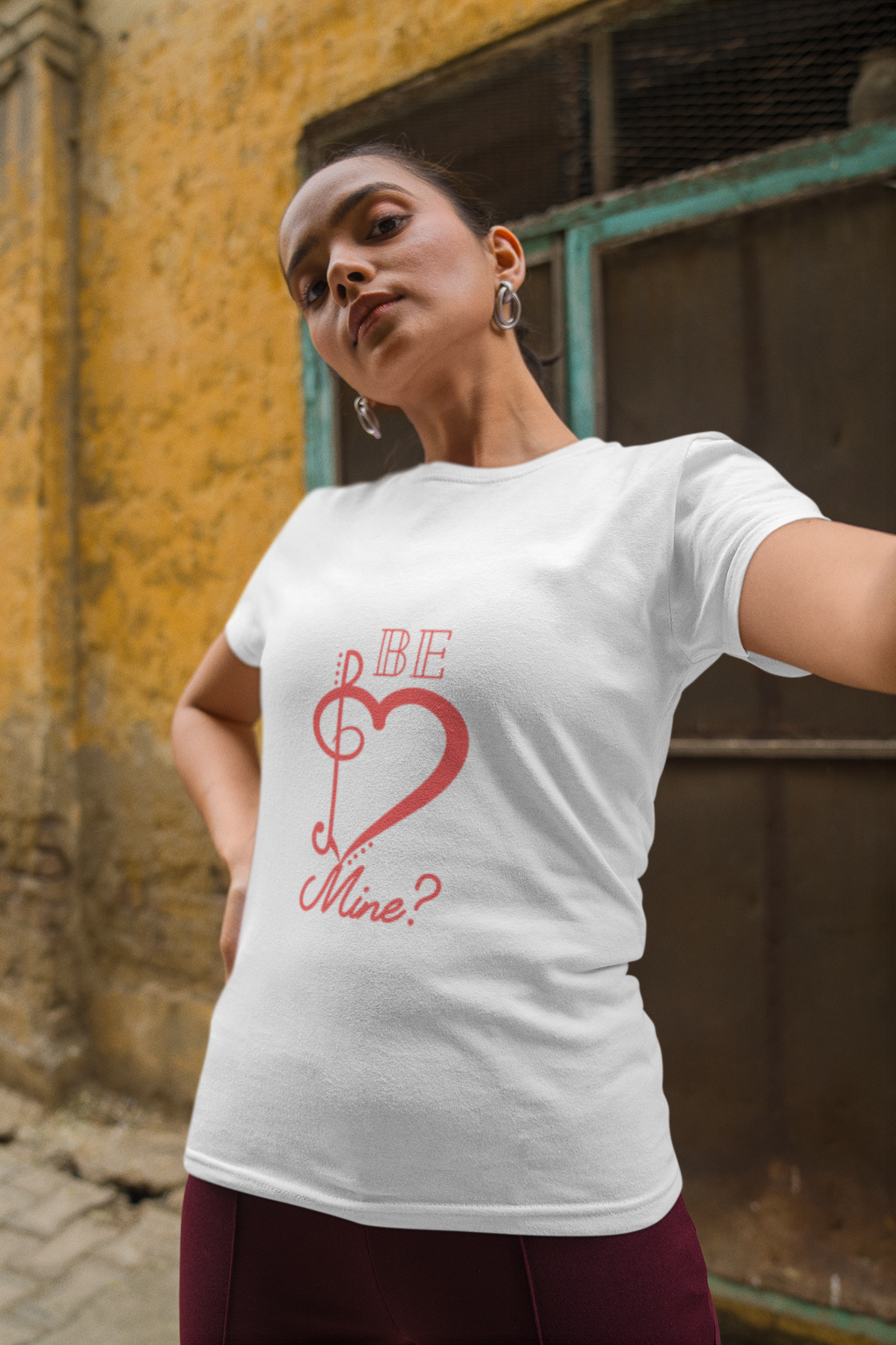 Valentine Heart Treble Clef “Be Mine?” Unisex  T‑Shirt