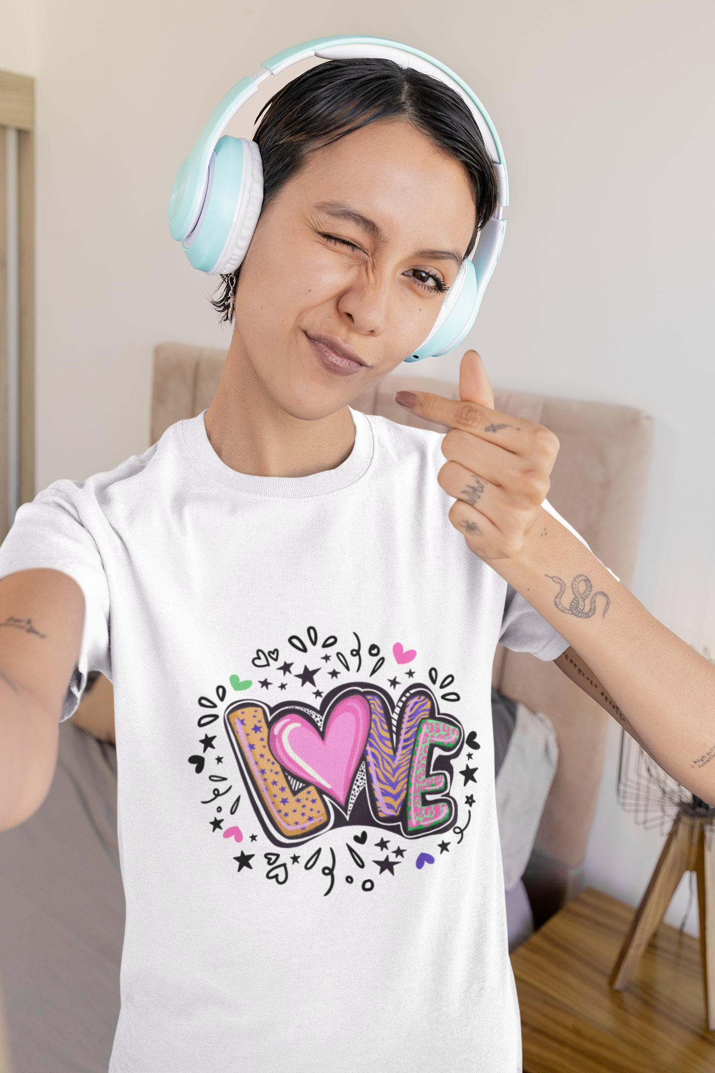 Love Doodle  Unisex T-Shirt — Colorful Heart 'LOVE' Graphic Tee for Valentine’s & Everyday