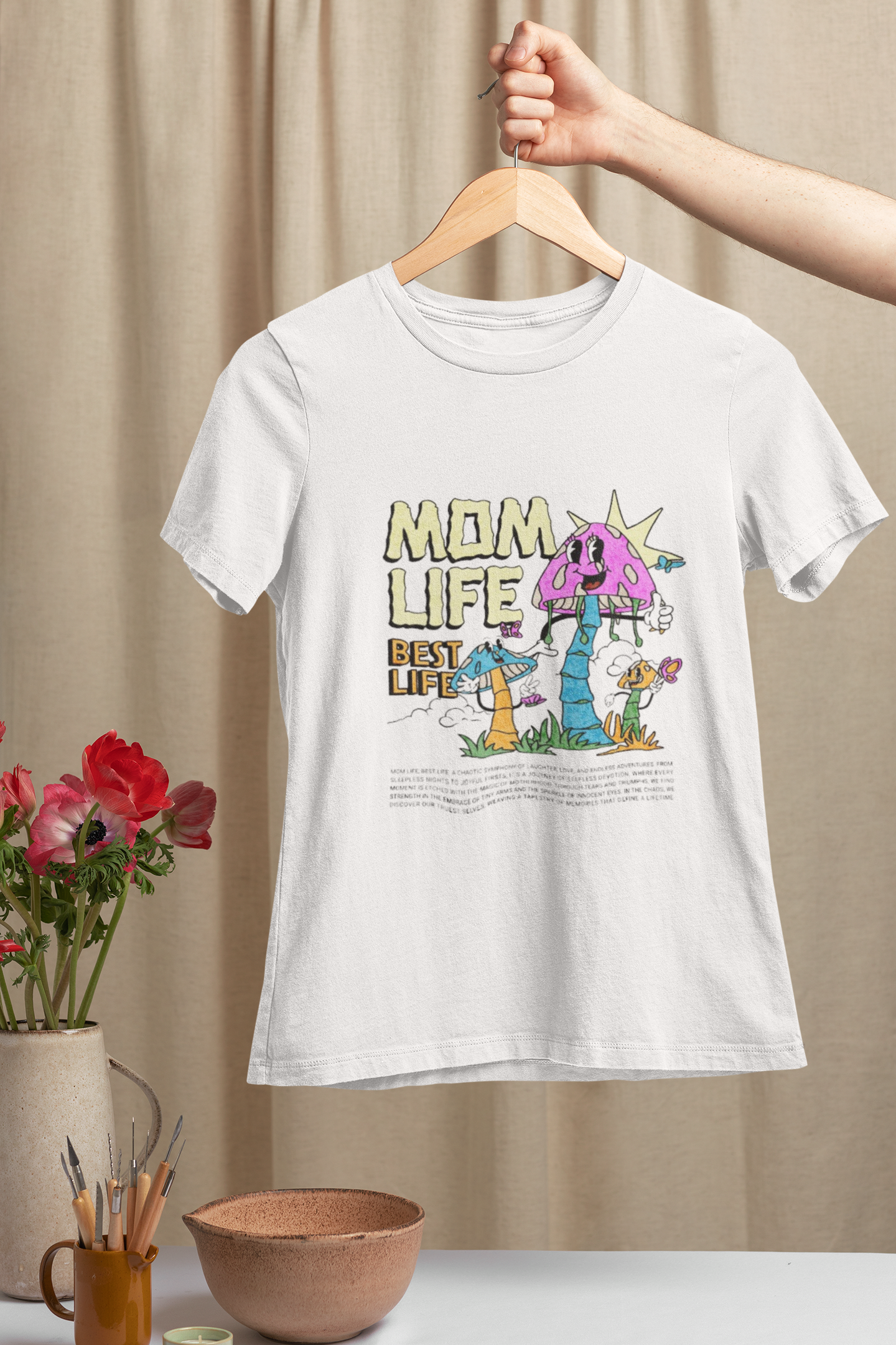 "Mom Life, Best Life" Tropical Mushroom Graphic Tee