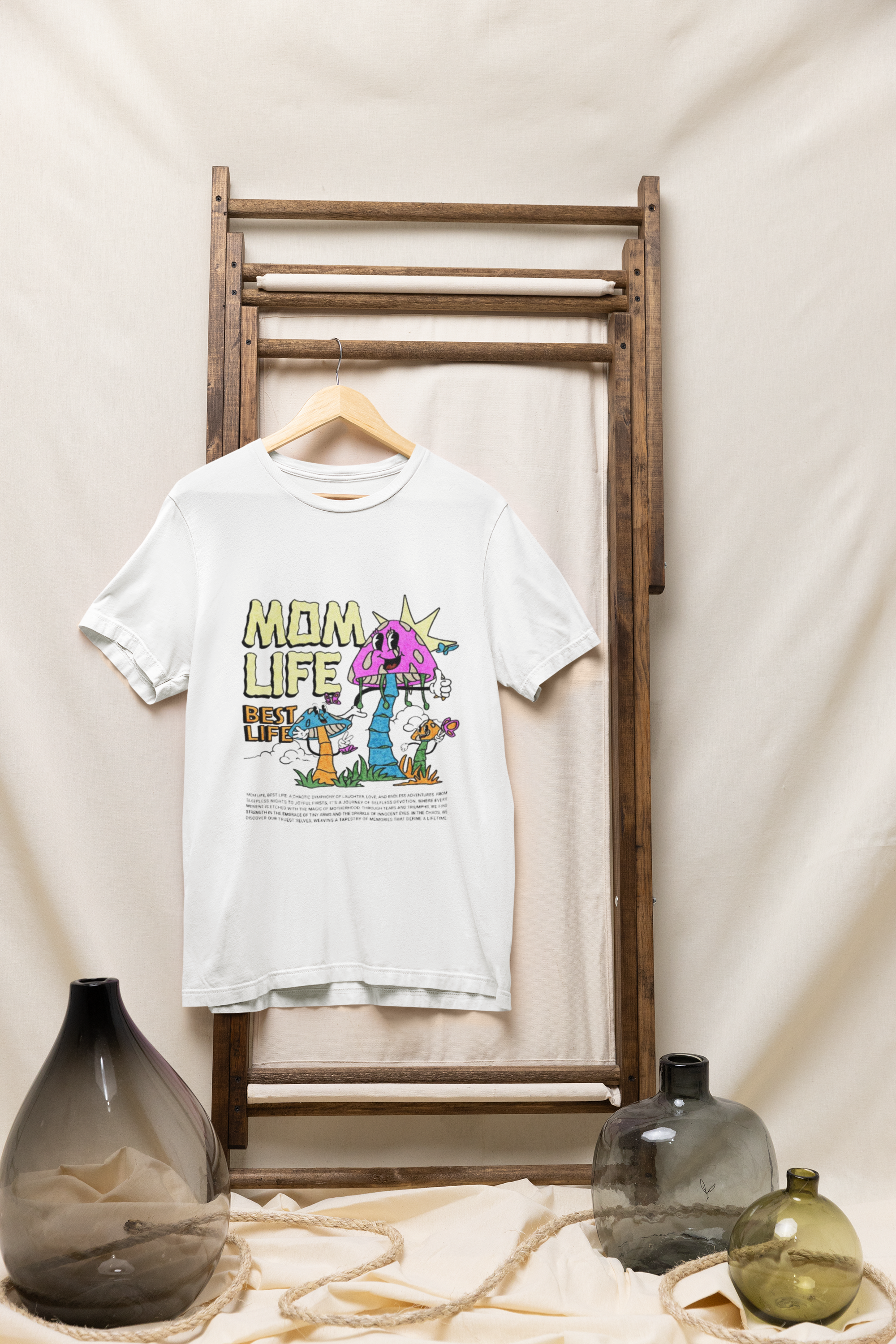 "Mom Life, Best Life" Tropical Mushroom Graphic Tee
