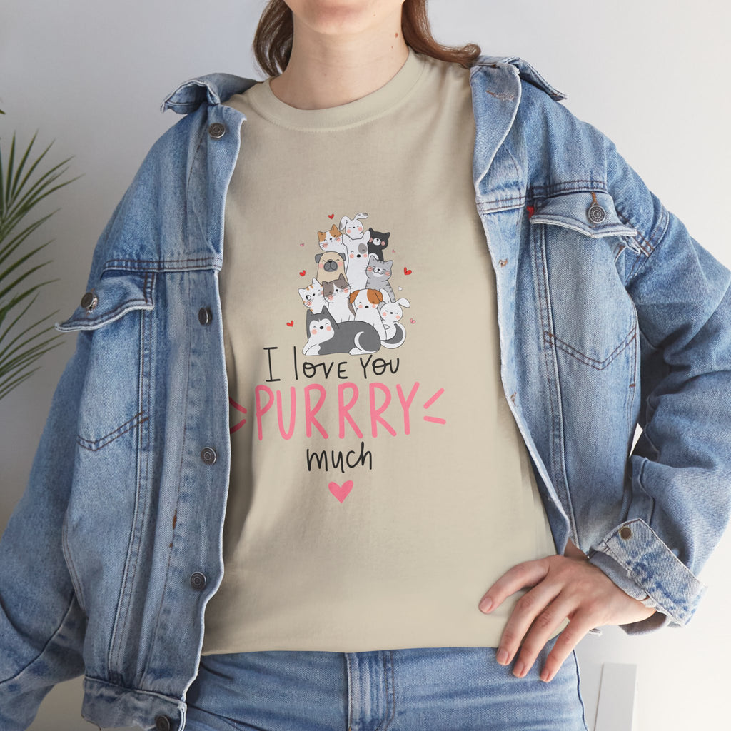 Cat Lovers  Unisex T-Shirt — I Love You Purrry Much Cute Cat Graphic Unisex Tee