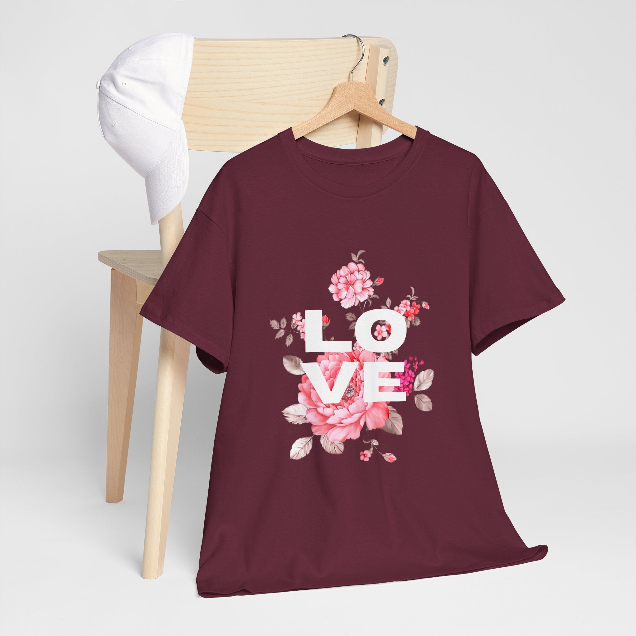 Love Floral  Unisex T-Shirt — Pink Blossom Graphic Tee for Valentines & Everyday