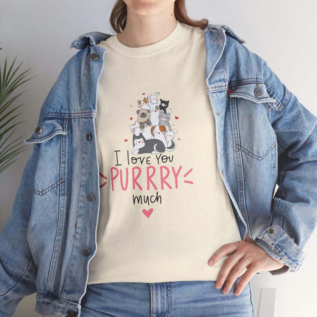Cat Lovers  Unisex T-Shirt — I Love You Purrry Much Cute Cat Graphic Unisex Tee