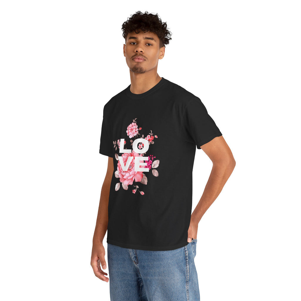 Love Floral  Unisex T-Shirt — Pink Blossom Graphic Tee for Valentines & Everyday